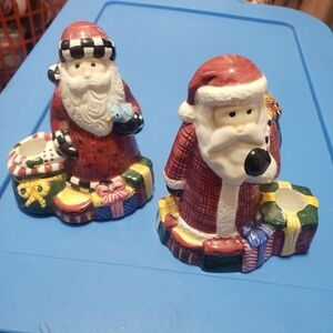 Sakura Debbie Mumm Festive Santa Claus Candle Holders Set X2